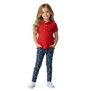 New Tommy Hilfiger Kids Polo Shirt Girl Classic Red S (6-7) Short Sleeve